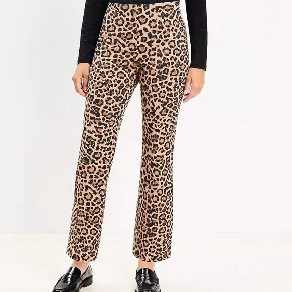 Loft Petite Ankle Flare Leopard Print Women's Pants - Picture 1 of 8